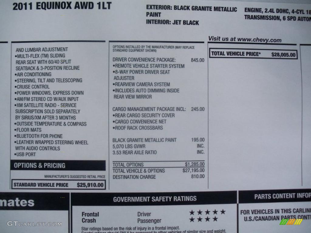 2011 Equinox LT AWD - Black Granite Metallic / Jet Black photo #34