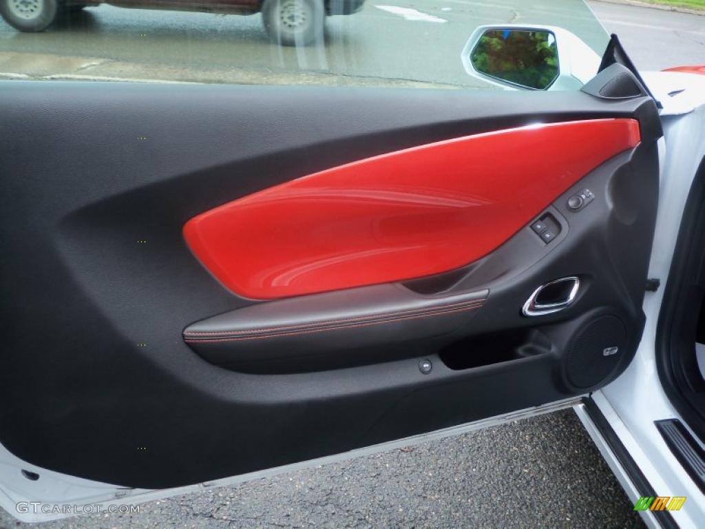 2010 Chevrolet Camaro SS/RS Coupe Black/Inferno Orange Door Panel Photo #49865213