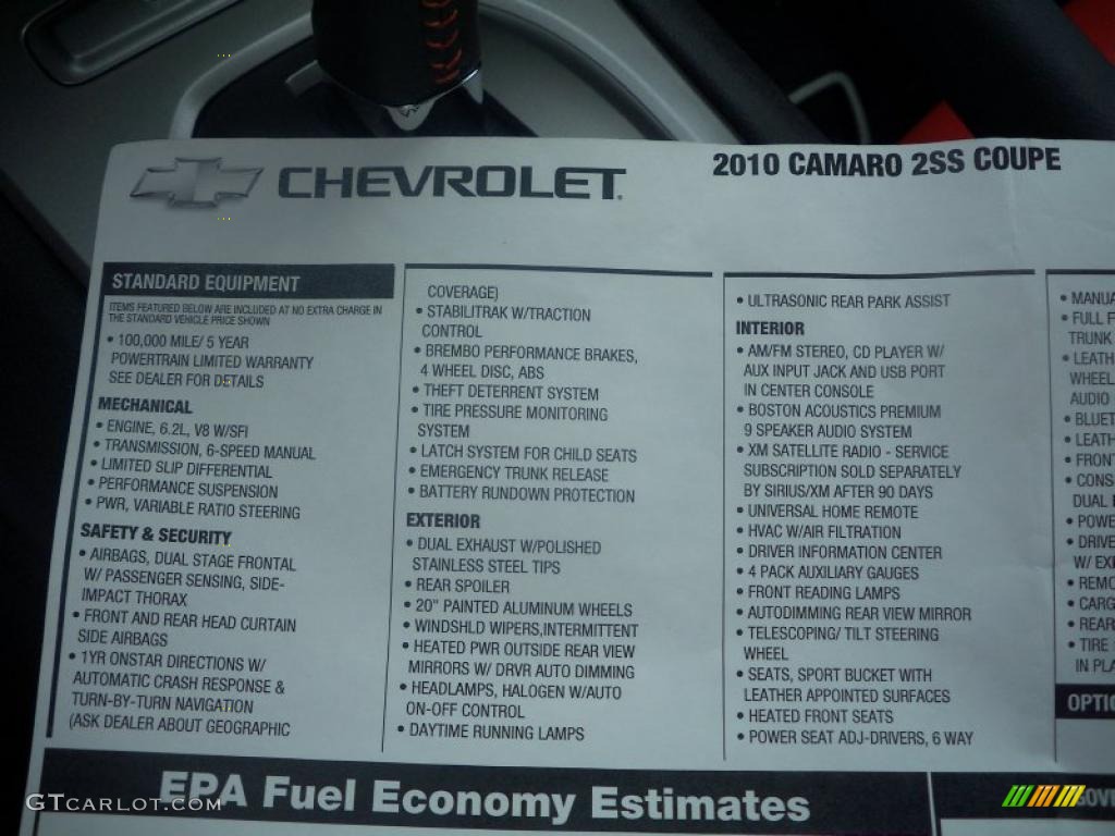 2010 Chevrolet Camaro SS/RS Coupe Window Sticker Photo #49865411