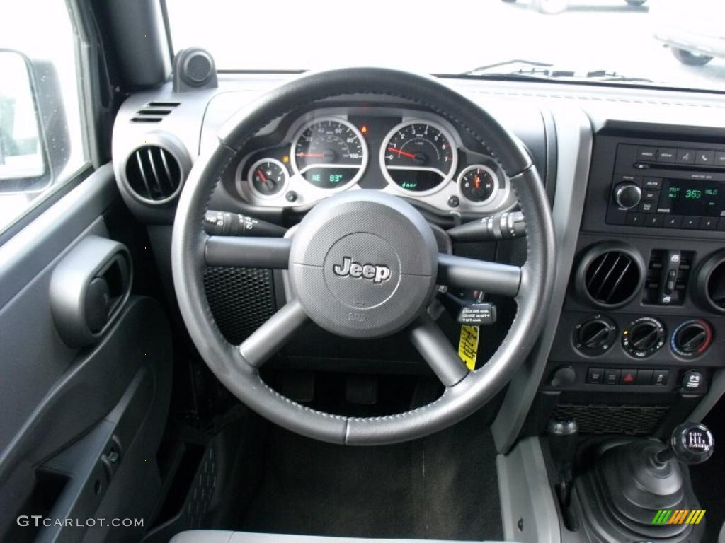 2010 Jeep Wrangler Unlimited Rubicon 4x4 Dark Slate Gray/Medium Slate Gray Steering Wheel Photo #49868549