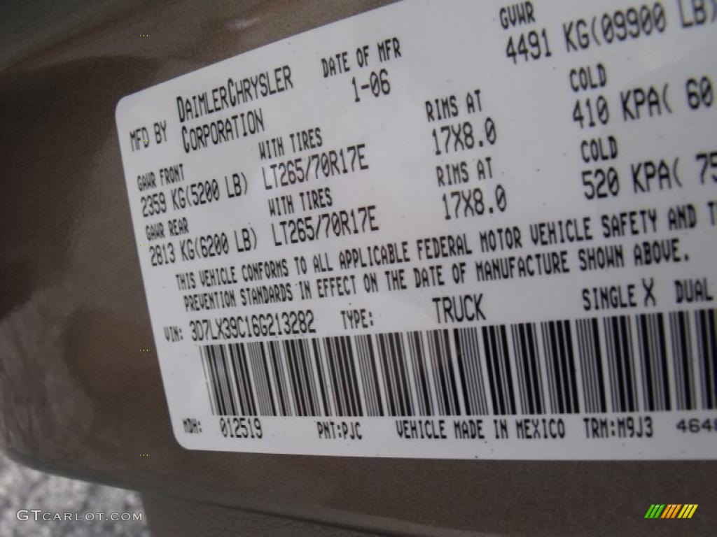 2006 Ram 3500 Color Code PJC for Light Khaki Metallic Photo #49869032