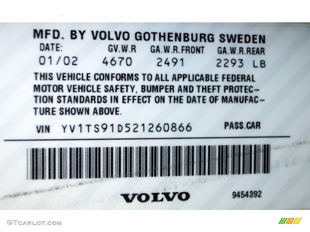 2002 Volvo S80 T6 Info Tag Photo #49872119