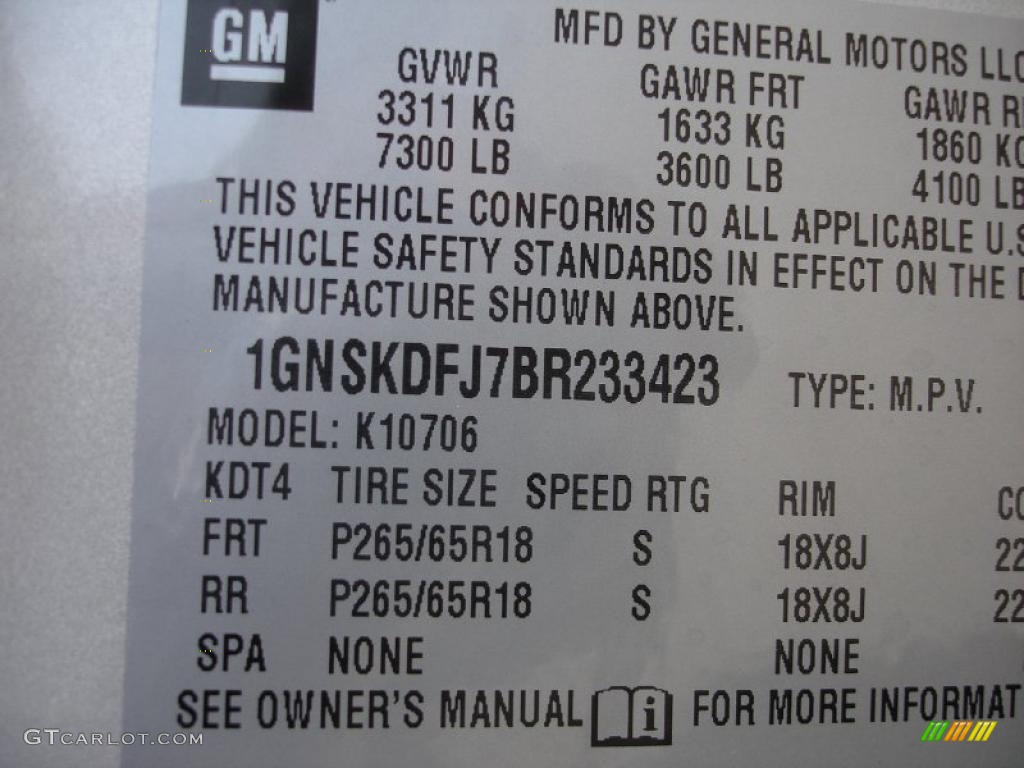 2011 Chevrolet Tahoe Hybrid 4x4 Info Tag Photo #49874024
