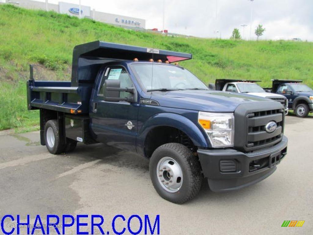 2011 F350 Super Duty XL Regular Cab 4x4 Chassis Dump Truck - Dark Blue Pearl / Steel photo #1