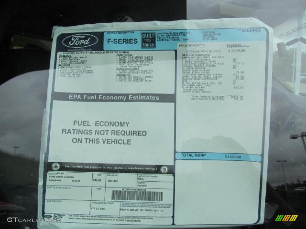 2011 Ford F350 Super Duty XL Regular Cab Chassis Dump Truck Window Sticker Photo #49876568