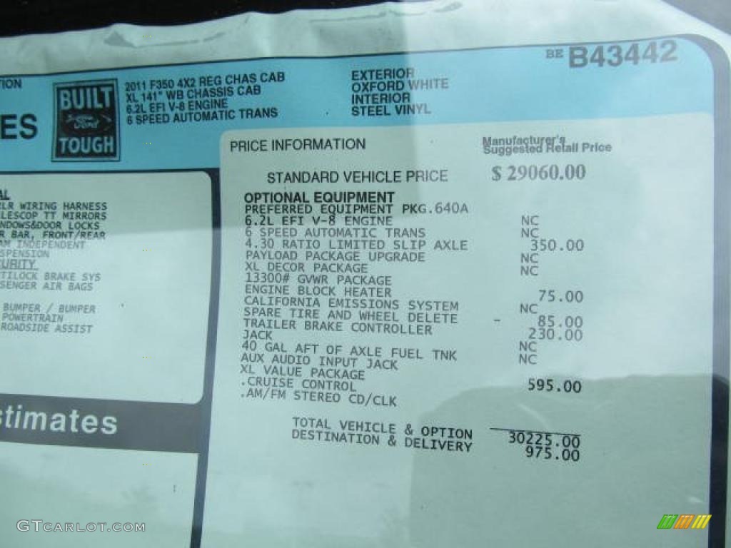 2011 Ford F350 Super Duty XL Regular Cab Chassis Dump Truck Window Sticker Photo #49876583