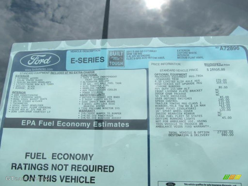 2011 Ford E Series Cutaway E350 Commercial Utility Truck Window Sticker Photo #49877294