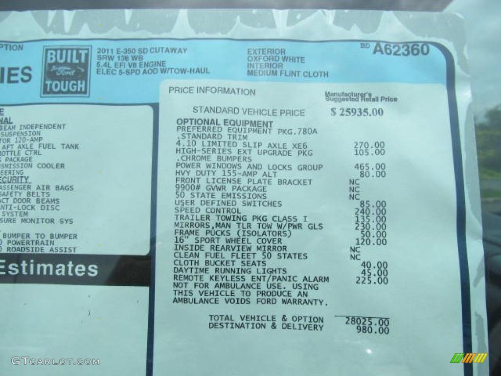 2011 Ford E Series Cutaway E350 Commercial Utility Truck Window Sticker Photo #49877642