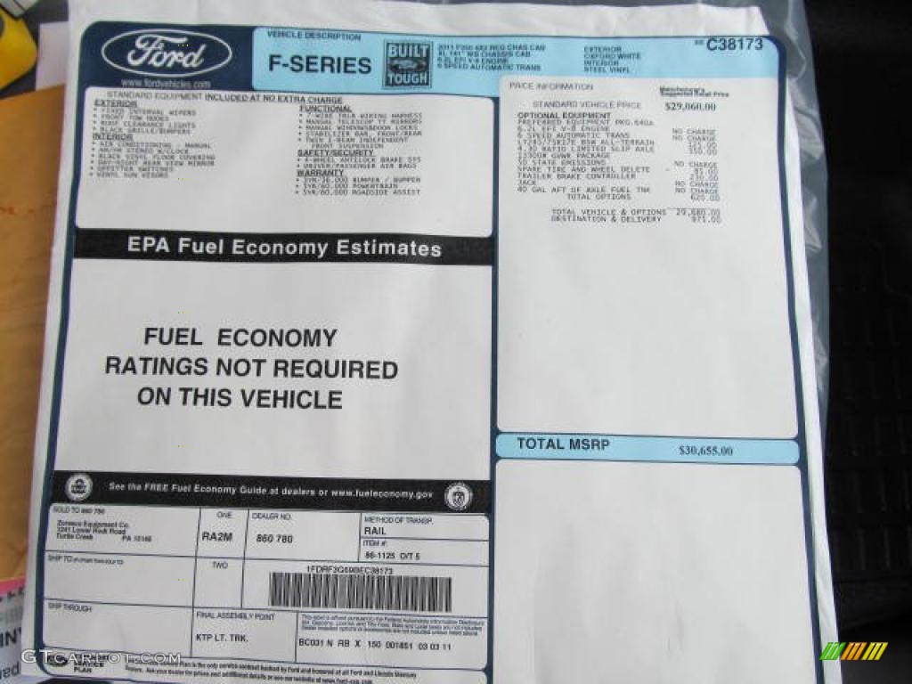 2011 Ford F350 Super Duty XL Regular Cab Chassis Dump Truck Window Sticker Photo #49878438