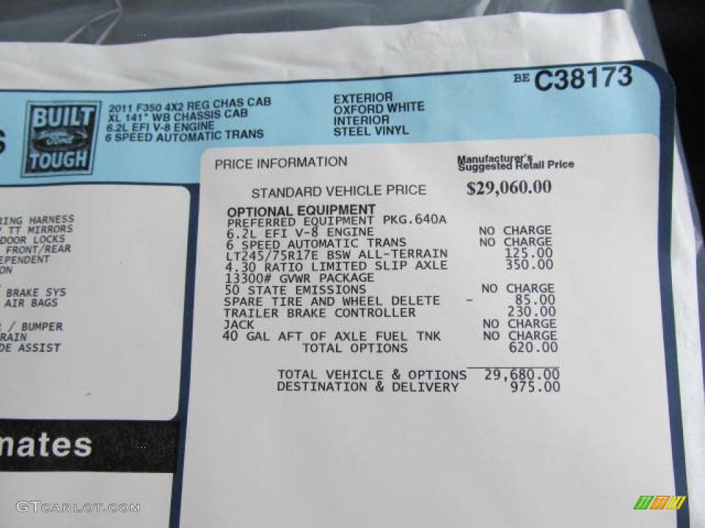 2011 Ford F350 Super Duty XL Regular Cab Chassis Dump Truck Window Sticker Photo #49878458