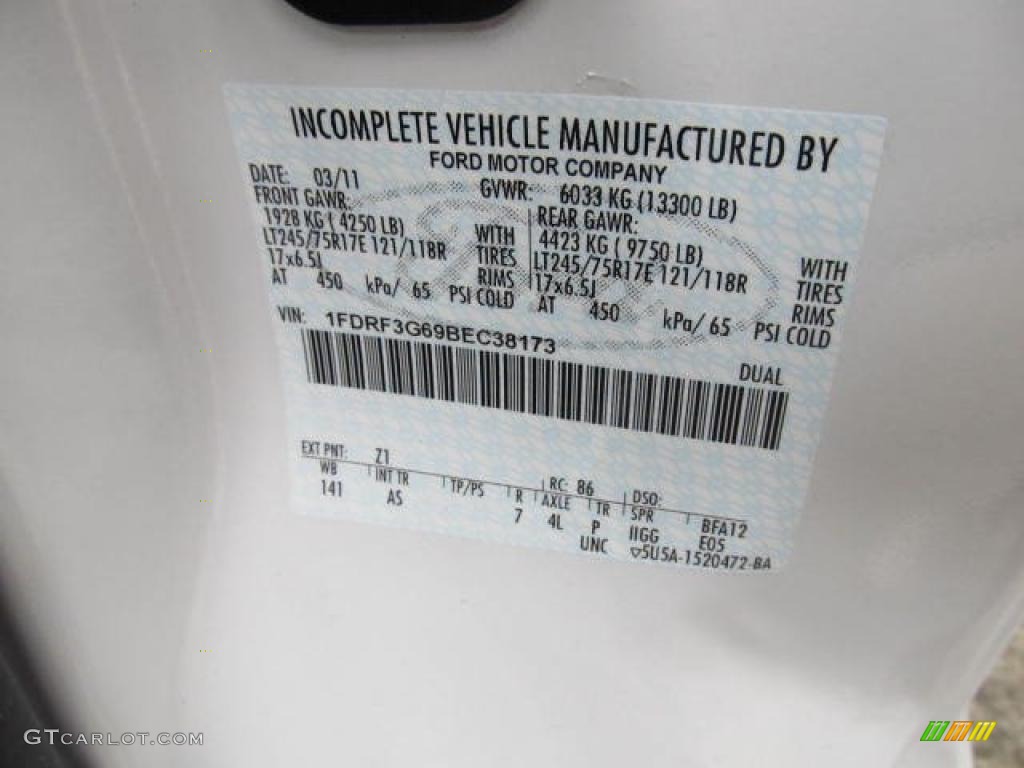 2011 Ford F350 Super Duty XL Regular Cab Chassis Dump Truck Color Code Photos