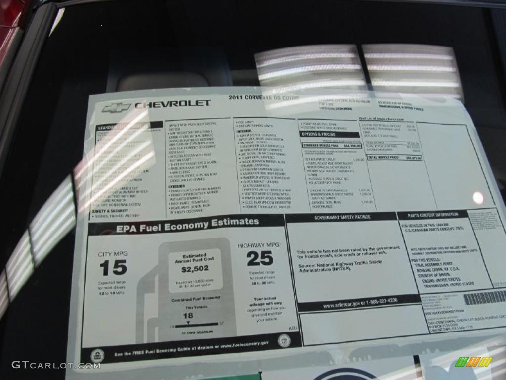 2011 Chevrolet Corvette Grand Sport Coupe Window Sticker Photo #49879199