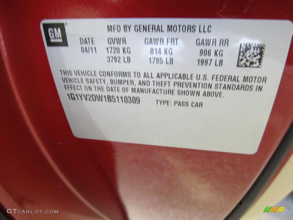 2011 Chevrolet Corvette Grand Sport Coupe Info Tag Photo #49879331