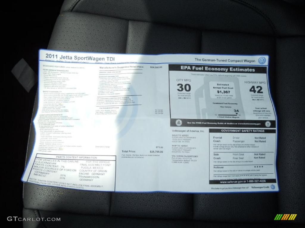 2011 Volkswagen Jetta TDI SportWagen Window Sticker Photo #49891358
