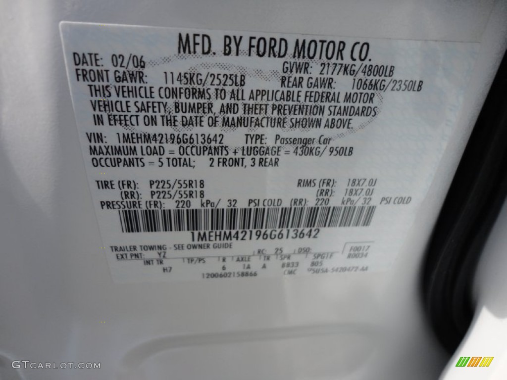 2006 Montego Color Code YZ for Oxford White Photo #49906377