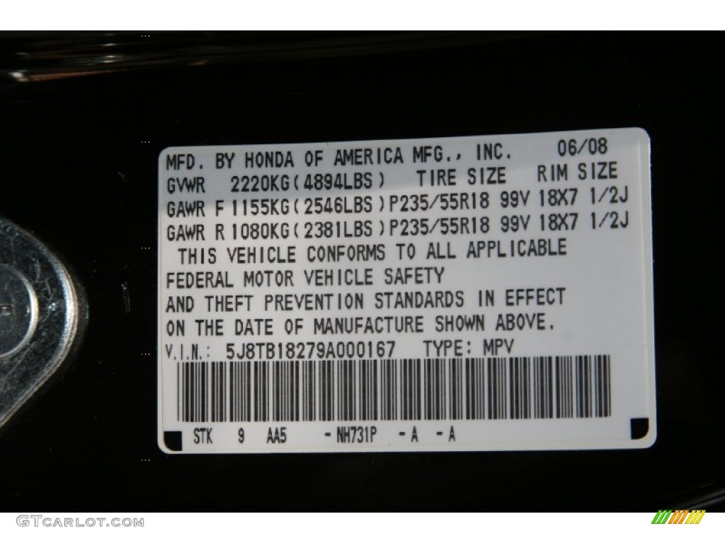 2009 RDX Color Code NH731P for Crystal Black Pearl Photo #49913799