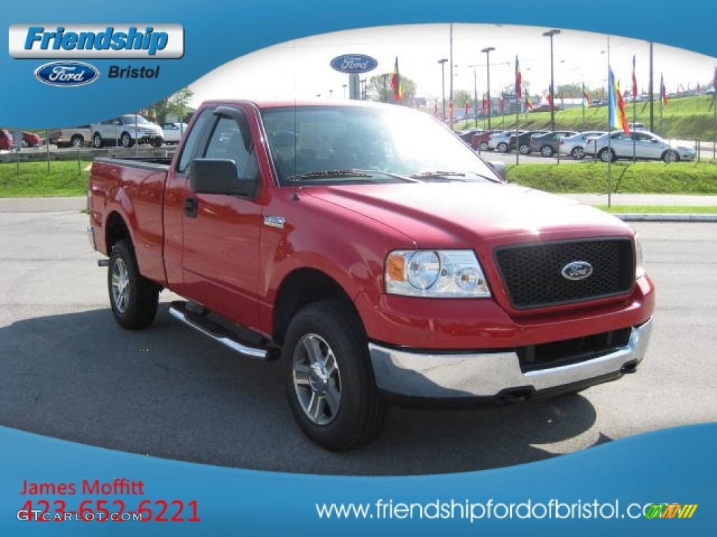 2005 F150 XLT Regular Cab 4x4 - Bright Red / Medium Flint Grey photo #4