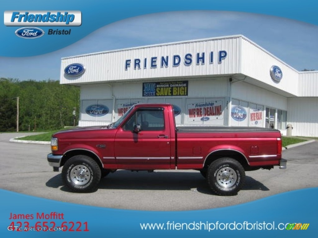 1995 F150 XLT Regular Cab 4x4 - Electric Currant Red Pearl / Gray photo #1