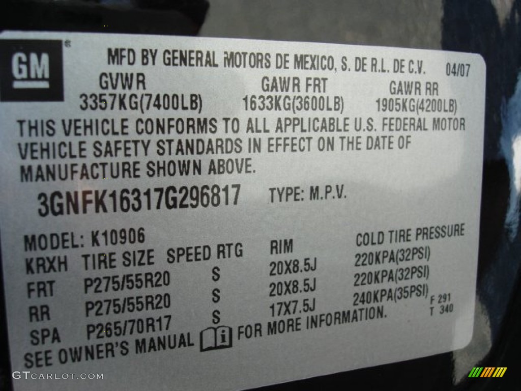 2007 Chevrolet Suburban 1500 LTZ 4x4 Info Tag Photos