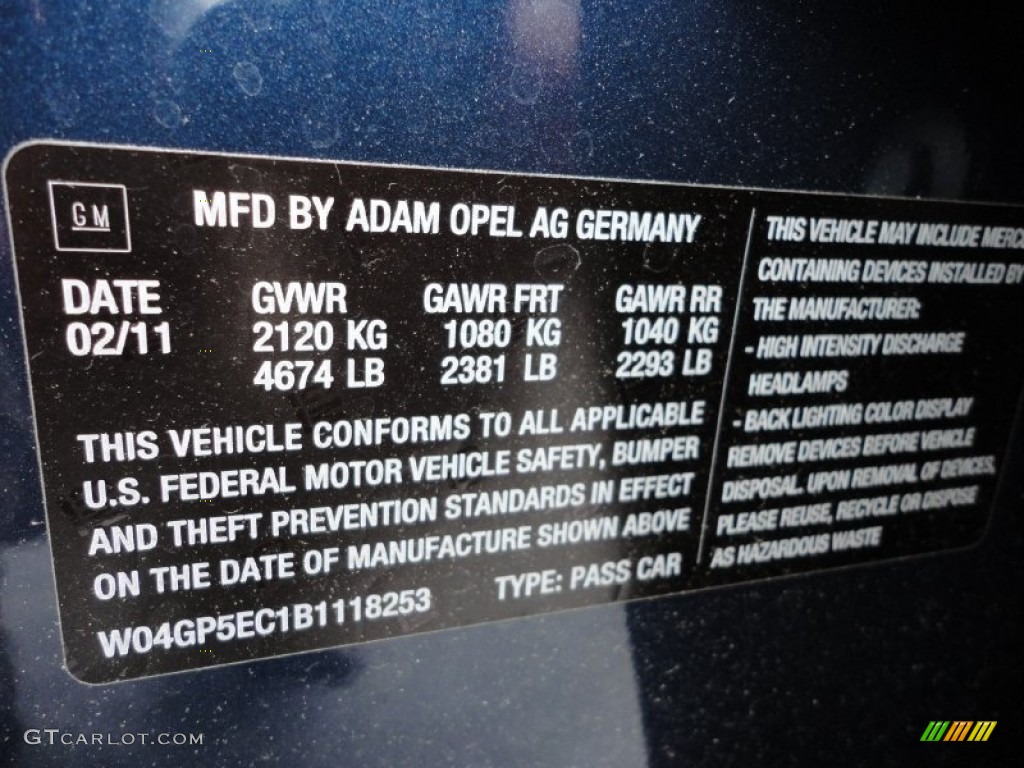 2011 Buick Regal CXL Info Tag Photo #49940615
