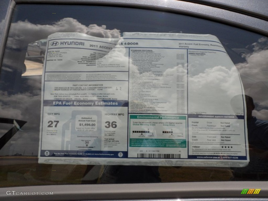 2011 Hyundai Accent GLS 4 Door Window Sticker Photo #49948874