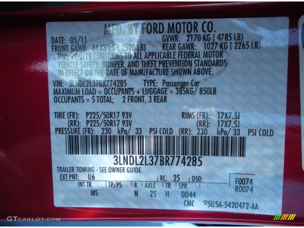 2011 MKZ Color Code U6 for Red Candy Metallic Photo #49959461