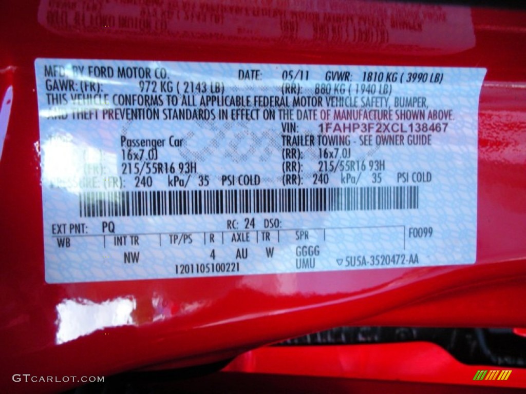 2012 Focus Color Code PQ for Race Red Photo #49960781