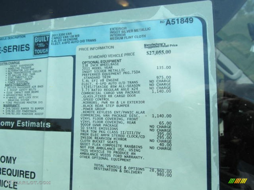2011 Ford E Series Van E250 Commercial Window Sticker Photo #49962908