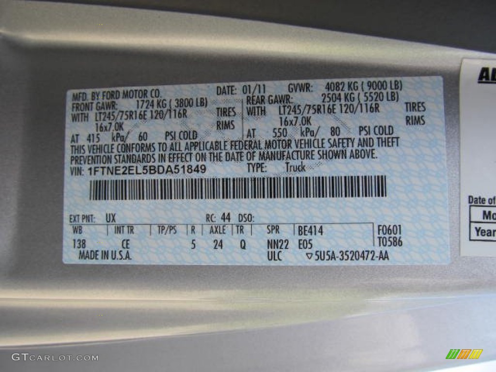 2011 E Series Van Color Code UX for Ingot Silver Metallic Photo #49963064