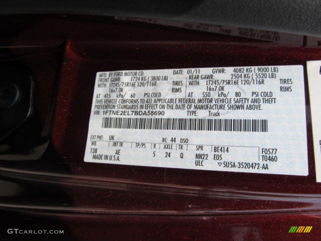 2011 E Series Van Color Code UK for Royal Red Metallic Photo #49963421