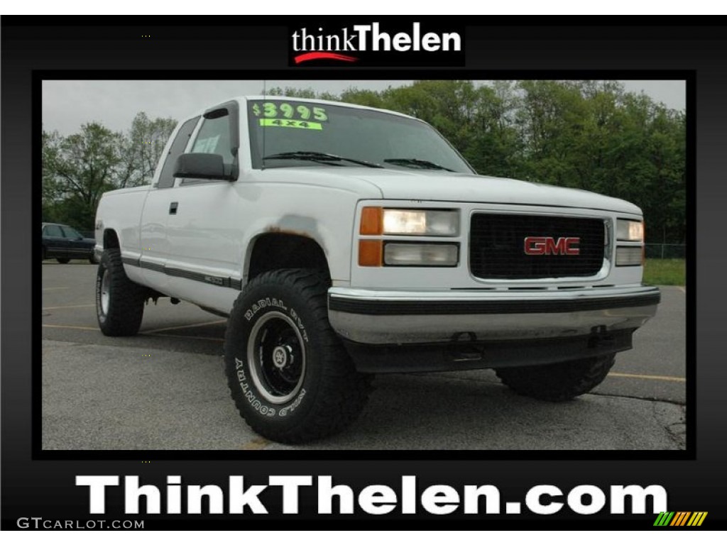 1996 Sierra 1500 SLT Extended Cab 4x4 - Olympic White / Maroon photo #1
