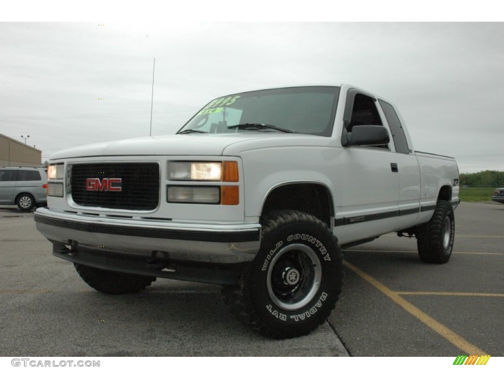 1996 Sierra 1500 SLT Extended Cab 4x4 - Olympic White / Maroon photo #3
