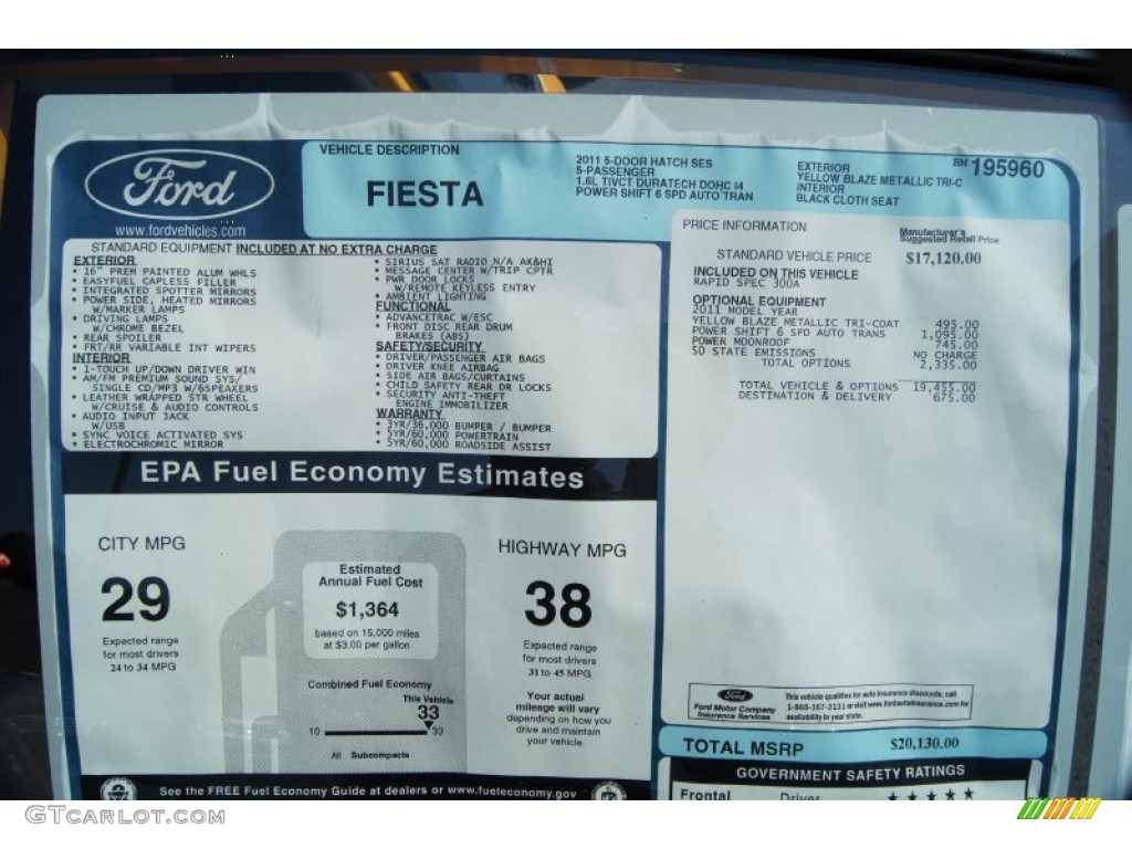 2011 Ford Fiesta SES Hatchback Window Sticker Photo #49968291