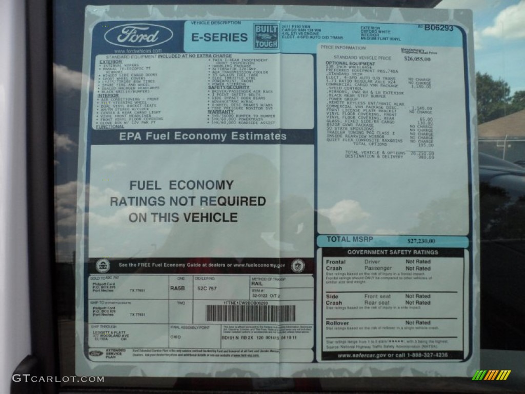 2011 Ford E Series Van E150 Commercial Window Sticker Photo #49979595