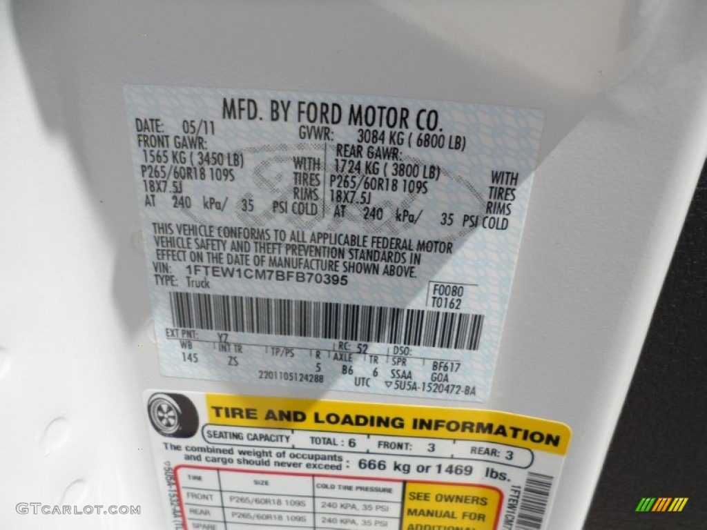 2011 F150 Color Code YZ for Oxford White Photo #49981833