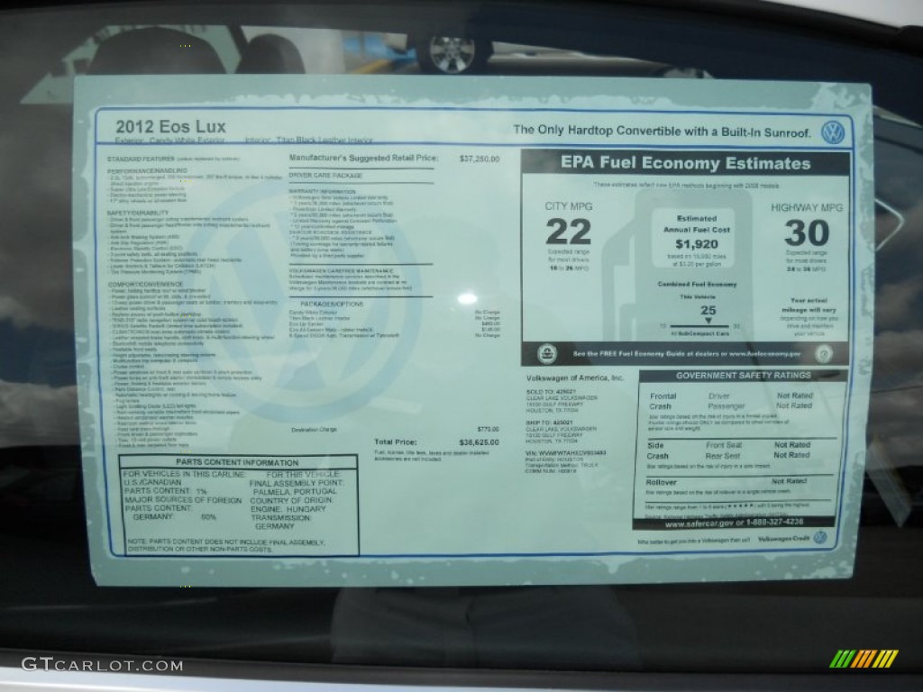 2012 Volkswagen Eos Lux Window Sticker Photo #49984356