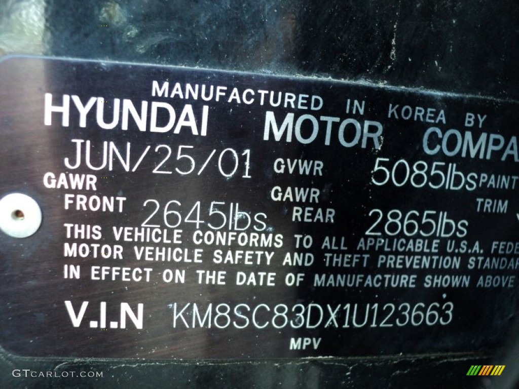 2001 Hyundai Santa Fe GLS V6 Info Tag Photo #49991212