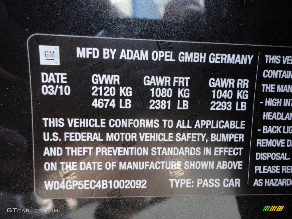 2011 Buick Regal CXL Info Tag Photo #49993420