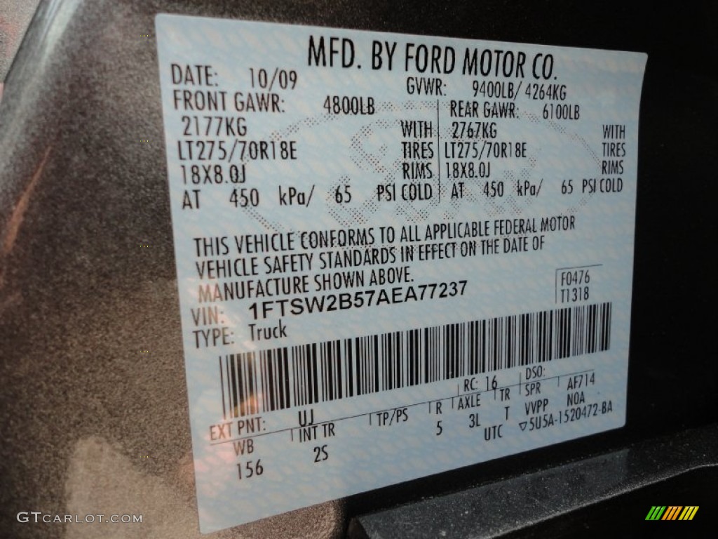 2010 F250 Super Duty Color Code UJ for Sterling Gray Metallic Photo #49995094