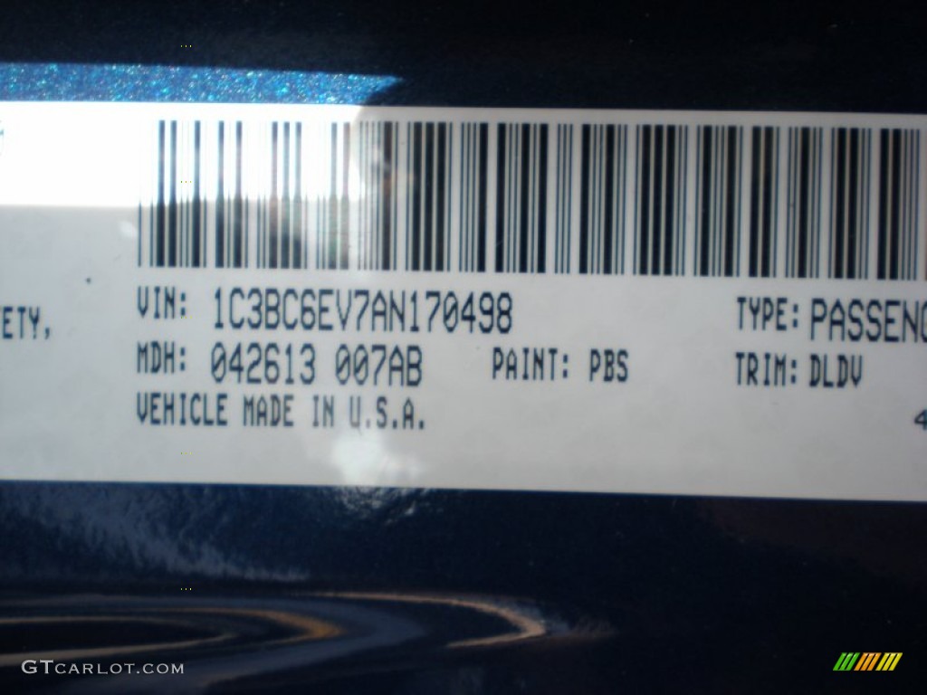 2010 Sebring Color Code PBS for Deep Water Blue Pearl Photo #50006074