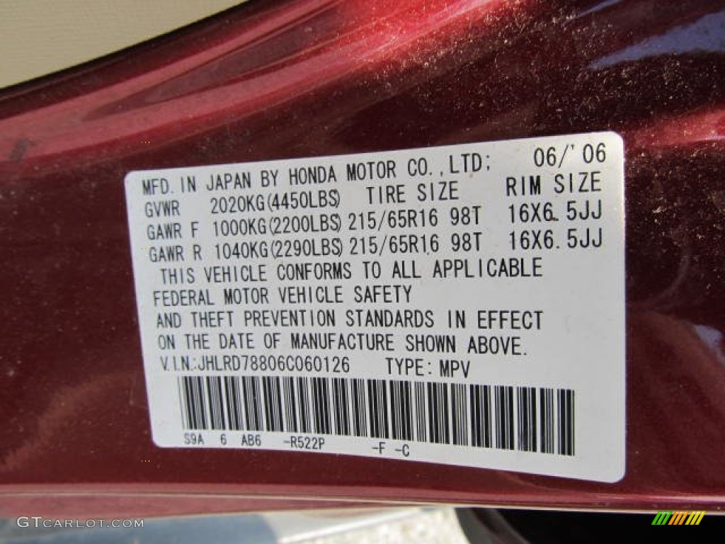 2006 CR-V EX 4WD - Redondo Red Pearl / Ivory photo #19