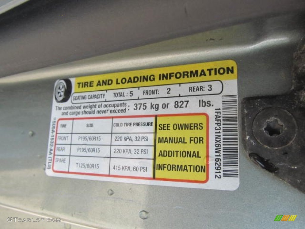 2006 Ford Focus ZX3 SE Hatchback Info Tag Photos