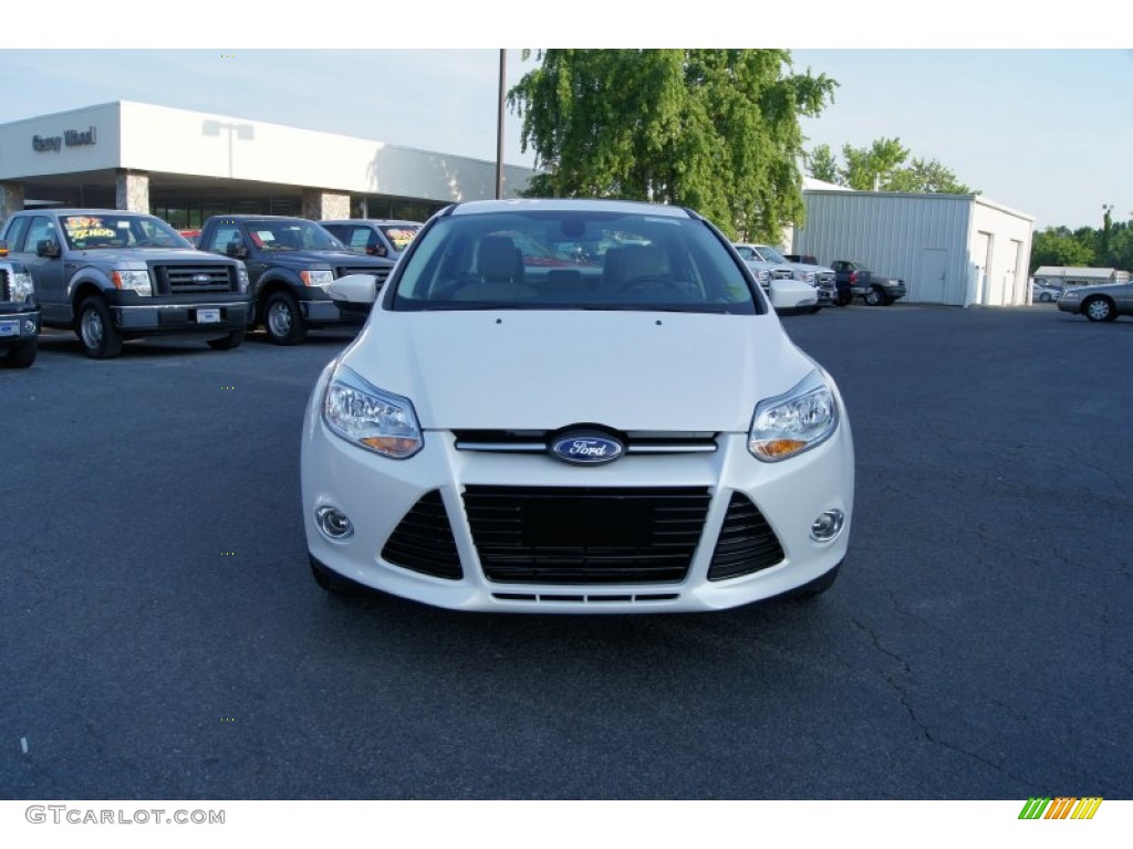 2012 Focus SEL Sedan - White Platinum Tricoat Metallic / Stone photo #7