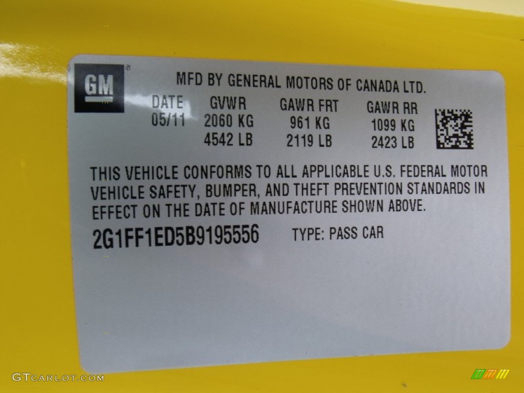 2011 Chevrolet Camaro LT Coupe Info Tag Photo #50024383