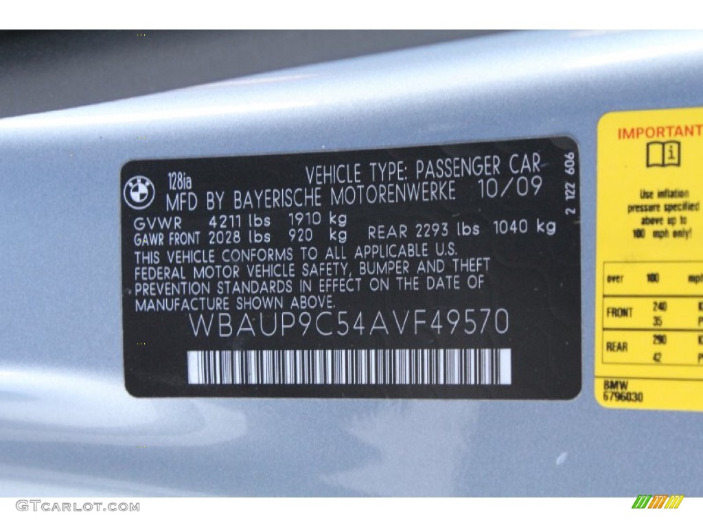 2010 BMW 1 Series 128i Coupe Info Tag Photos