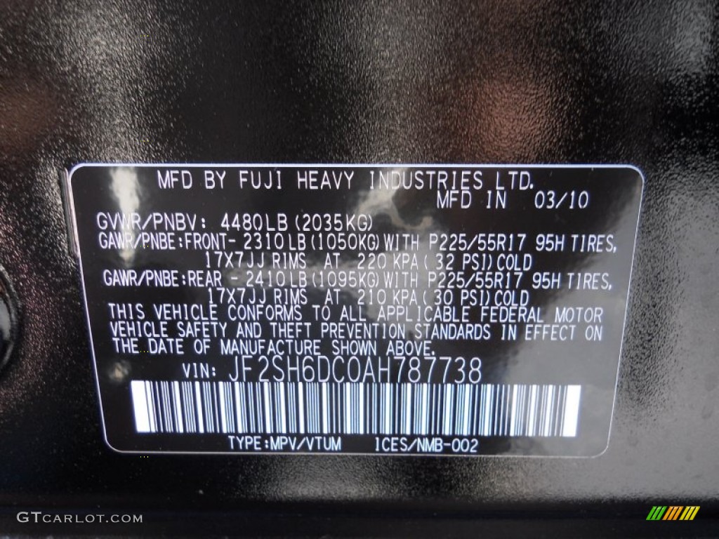 2010 Subaru Forester 2.5 X Limited Info Tag Photo #50050806
