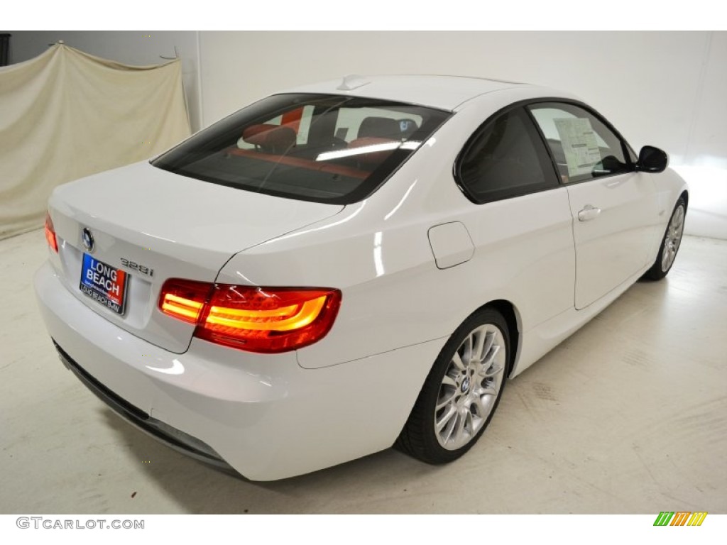 2011 3 Series 328i Coupe - Alpine White / Coral Red/Black Dakota Leather photo #6
