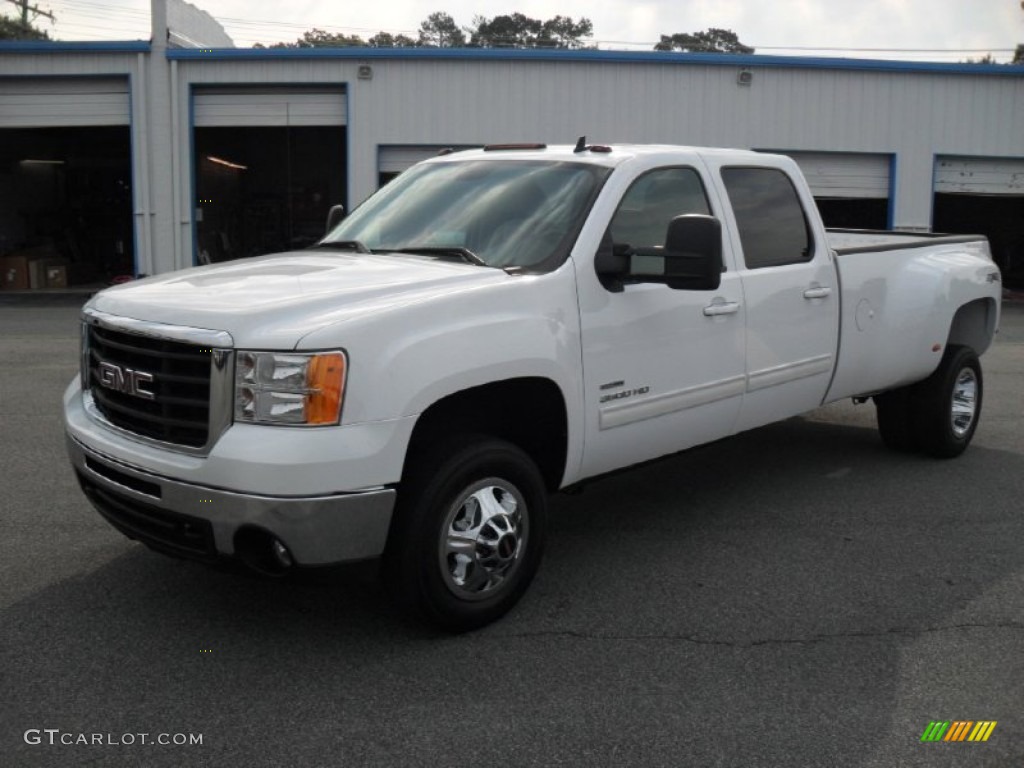 2010 Sierra 3500HD SLT Crew Cab 4x4 Dually - Summit White / Very Dark Cashmere/Light Cashmere photo #1