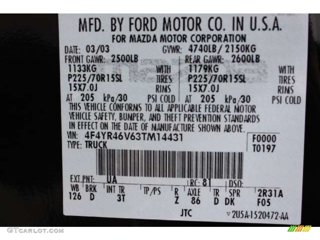 2003 B-Series Truck Color Code UA for Mystic Black Photo #50087223