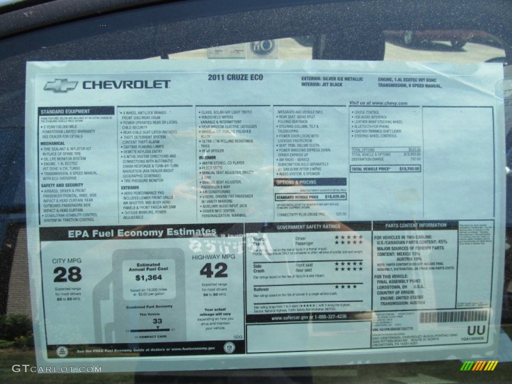 2011 Chevrolet Cruze ECO Window Sticker Photo #50092290